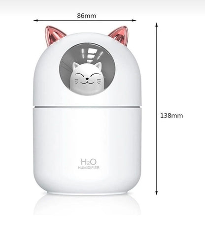 Kedi Tasarımlı Mini Hava Nemlendirici | LED Gece Lambalı, USB Masaüstü Buhar Makinesi
